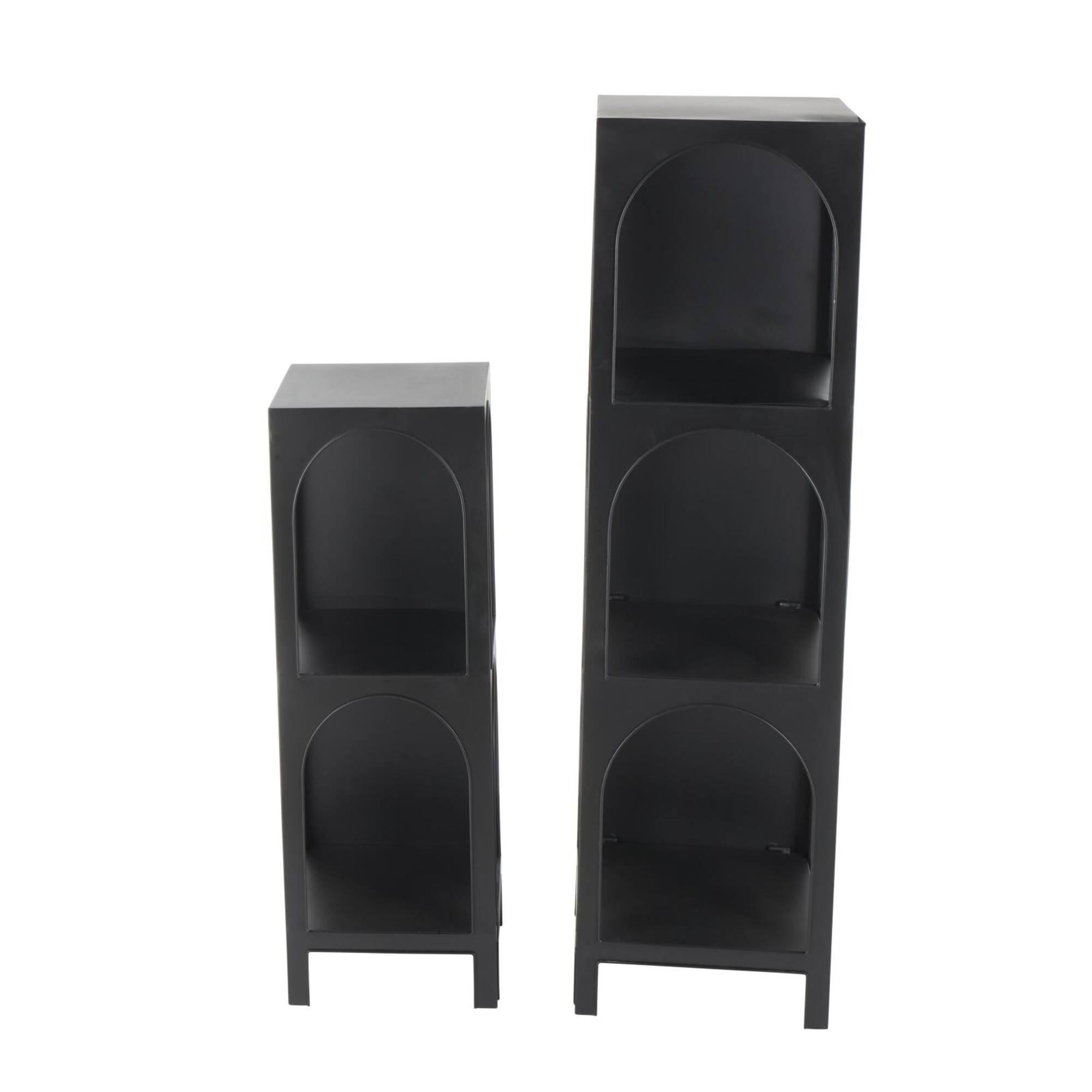 Black Metal 2 & 3 Shelf Storage Shelving Unit with Arched Openings, 2ct.